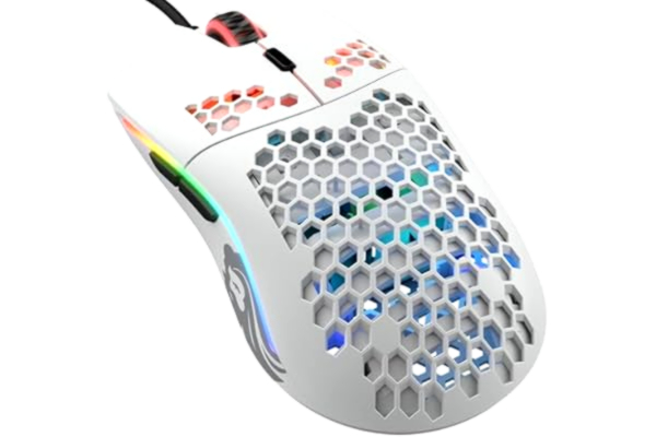 Glorious  Gaming Model O- (Små) – kompakt trådlös gamingmus, 58 g, honungskakedesign, RGB, Pixart 3360-sensor, dubbelhänt, Omron-brytare – Matt vit
