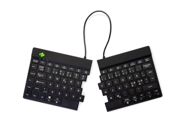 Split R-Go Split delat tangentbord, Bluetooth 5.0, med Anti-RSI-programvara, ergonomisk design med delad knappsats, multimediakontroller, QWERTY-nodisk layout, kompatibel med Windows/Linux/Mac, vit