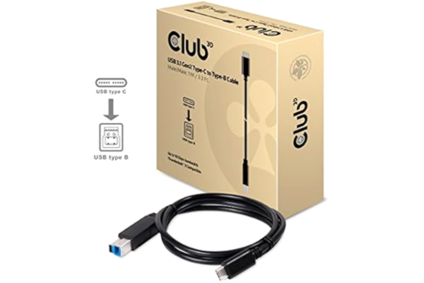 Club 3D  CAC-1524 USB 3.1 G2 Type-C-kontakt till Type-B-kontaktkabel, 1 m svart