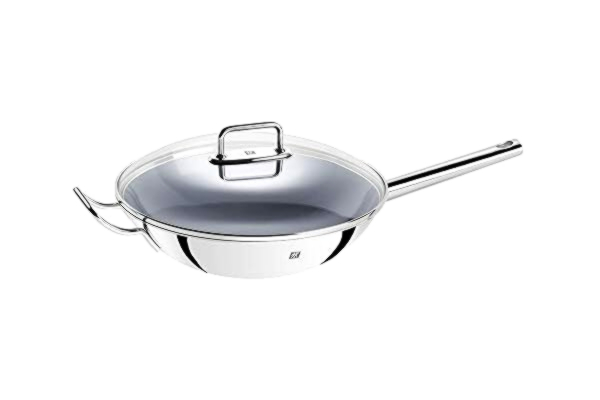 Zwilling ZWILLING Wok, Inkl. Glasdeckel und herausnehmbaren Gittereinsatz, Mit langem Griff, Induktionsgeeignet, Ø 32 cm, Edelstahl, Plus