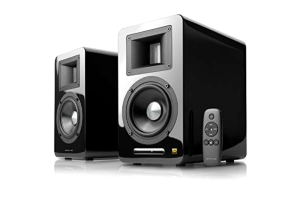 Edifier EDIFIER AIRPULSE A100 – 2,0 hyllhögtalare (100 W) med Bluetooth V5.0 (aptX), bandhorn för exakta och tydligaste höjder, mångsidiga anslutningsmöjligheter, inkl. fjärrkontroll