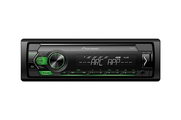 Pioneer  MVH-S120UBG 1-DIN-mottagare med grön belysning, USB och kompatibel med Android-enheter.
