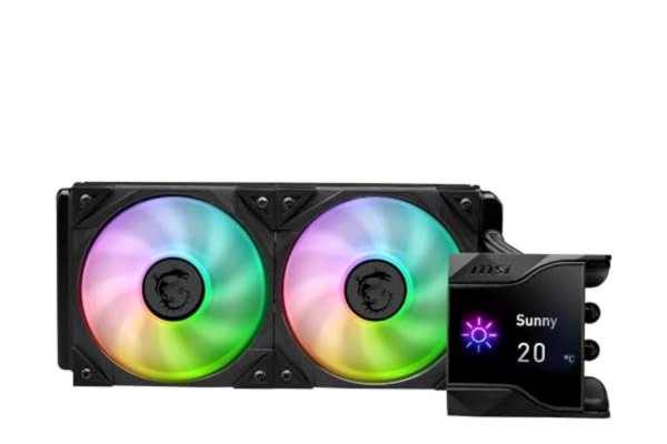 MSI  MPG CORELIQUID D240 60mm vätskekylare CPU, 2 x 120 mm ARGB-fläktar, anti-avdunstningsslang, GI-kylning - kompatibel med AMD- och Intel-uttag