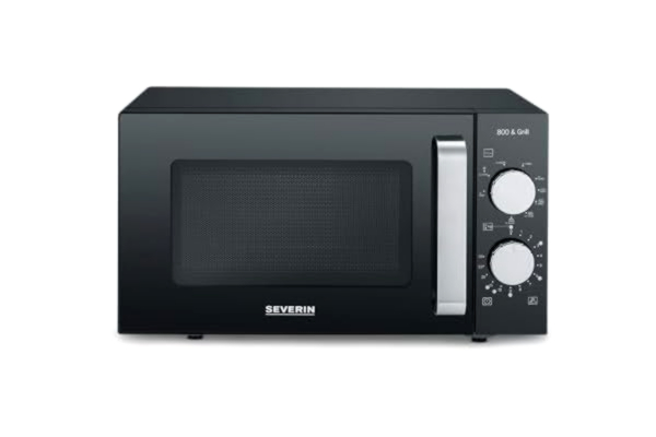 Severin SEVERIN 2-i-1 mikrovågsugn med keramisk botten och grill, mikrovågsugn för avfrostning och uppvärmning, mikrovågsugn med stor användbar yta för fyrkantiga rätter, svart/rostfritt stål, MW 7762