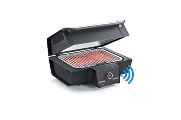 Severin SEVERIN SEVO SMART CONTROL GT elgrill med lock, smart bordsgrill med app-styrning och OLED-display, balkonggrill med möjlighet till långsam tillagning, rostfritt stål/svart, PG 8138