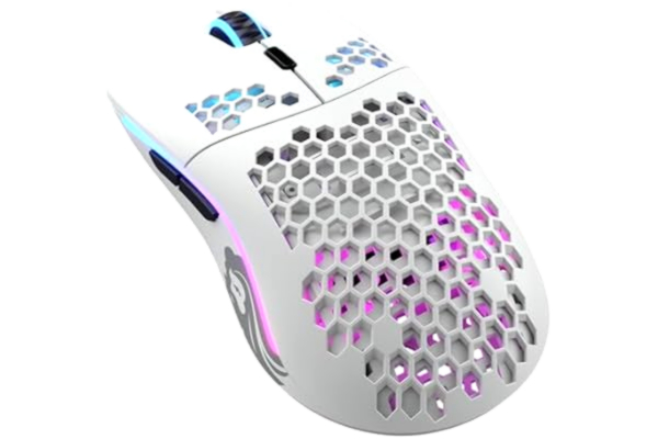 Glorious  Gaming Model O Wireless – gamingmus, superlätt, 69 g, honungskakedesign, RGB, dubbelhänt, laggfri 2,4 GHz-anslutning, upp till 71 timmars batteritid – Matt vit