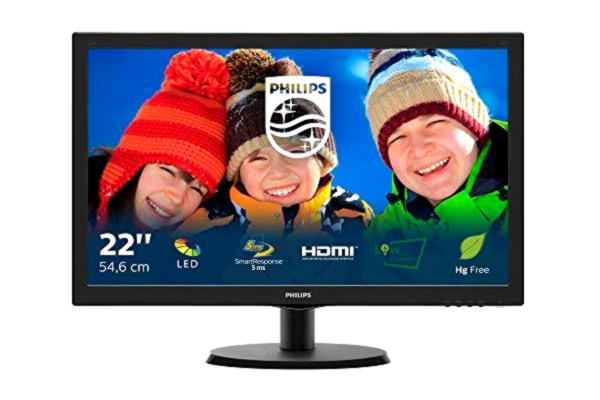 Philips  - V-Line 223V5LHSB - Écran LED - 21.5'' - 1920 x 1080 FullHD - 250 CD m2-1000:1-5 ms - HDMI, VGA - Noir texturé, Ligne de Contour Noire