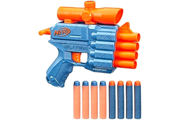NERF Nerf Elite 2.0 Prospect QS-4-blaster, 8 officiella Nerf Elite-pilar, avfyra 4 pilar, fast kikarsikte