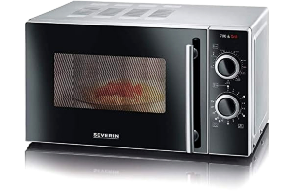 Severin SEVERIN Four Micro-ondes, Gril 900W, 20L, 9 niveaux de puissance, Minuteur 30min, Plateau tournant amovible(Ø24,5cm),Inox, MW 7875