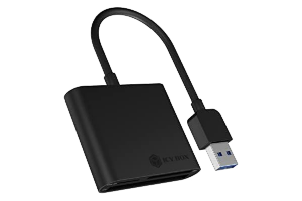 Icy Box ICY BOX IB-CR301-U3 USB 3.0 Type-A-kortläsare för CF, SD och microSD-minneskort, SD 3.0, aluminiumhölje, inbyggd kabel, svart