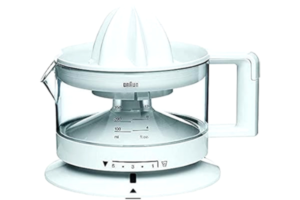 Braun  CJ3000 Electric Citrus Press, 350 ml bowl with scale, adjustable pulp control, automatic start/stop, cable storage - White