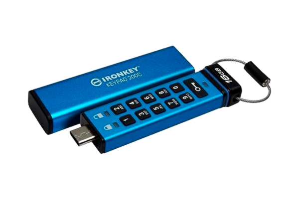 Kingston  IronKey Keypad 200C Typ-C hårdvarukrypterad USB-minne FIPS 140-3 nivå 3 (väntande) med XTS-AES 256-bitars hårdvarukryptering -IKKP200C/16GB