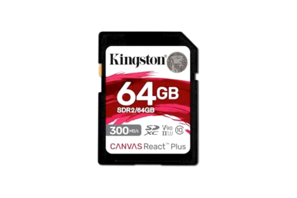 Kingston  Canvas React Plus 64 GB SDXC minneskort UHS-II 300R/260W U3 V90 för Full HD/4K/8K - SDR2/64 GB