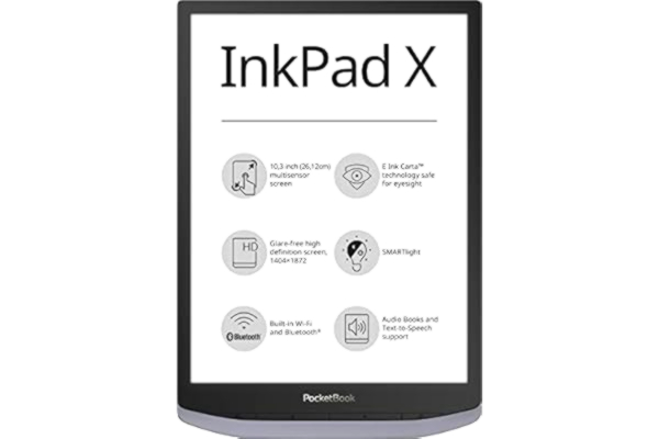 PocketBook  InkPad X Lecteur de Livre électronique, mémoire 32 Go, écran E-Ink Carta 10,3 ’’, SMARTlight, Gris métallisé