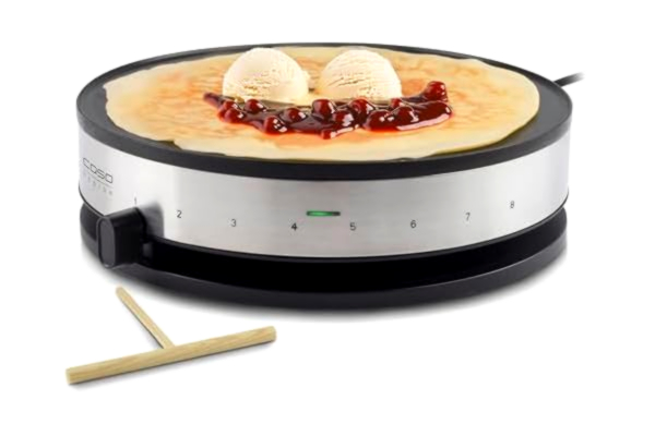 Caso Casco cm 1300 – Crêpes Maker, extra stor bakyta (⌀ 33 cm), högkvalitativ non-stick-beläggning, 8 graders värmenivåer, praktiskt skjutreglage, inkl. degfördelare och crêpes-vändare av trä