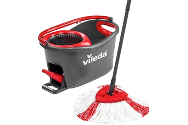 Vileda  Turbo EasyWring & Clean Mikrofibermopp och Hink, Grå/Röd, 48.5 x 27.5 x 28 cm
