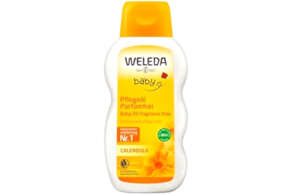 Weleda WELEDA Baby Calendula vård olja parfymfri, naturlig kosmetika babyolja för vård, rengöring och massage av spädbarn, skydd mot hudirritation, sår och torr hud i blöjområdet (1 x 200 ml)