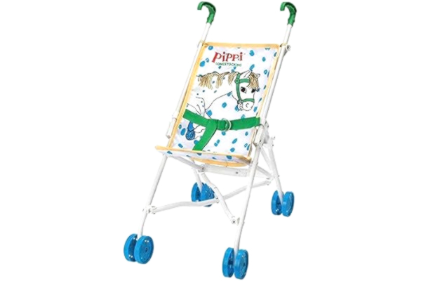 Pippi  Långstrump Dockvagn – Docksulky för Barn – Hopfällbar Sulky för Dockor – Pippi Dockvagn för barn 3 år - 510X265X550 mm