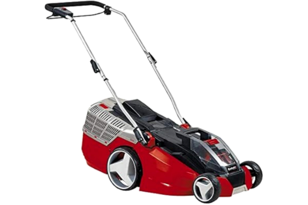 Einhell  GE-CM 43 Li M Power X-Change 36V Cordless Lawn Mower With 2 x Batteries and 2 x Fast Chargers | 43cm Cutting Width, 63L Grass Box, 6 Cutting Heights | Walk-Behind Lawnmower Kit, Red / Black