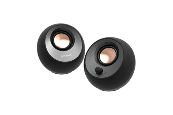 Creative  Pebble V3 Minimalistisk 2.0 USB-C Skrivbordshögtalare, tydlig dialogförbättring, Bluetooth 5.0, 8W RMS med 16 W toppström, USB-A-omvandlare ingår (svart)