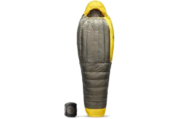Sea to Summit  – Spark Ultralight dunsovsäck lång (-1 °C) – mumie-sovsäck med dunfyllning – kroppslängd – 850 Loft Ultra-Dry Down – 2 årstider – för vandring – grå och gul – 536 g