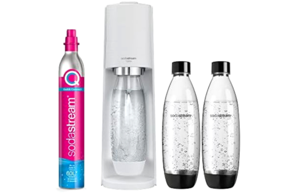 SodaStream  Bruiswatertoestel TERRA Promopack met CO2-cilinder en 3x 1L vaatwasserbestendige kunststof fles, hoogte 44cm, wit, 1100447490
