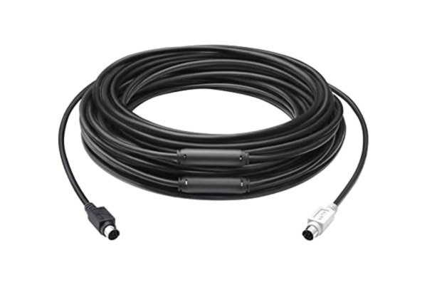 Logitech  Group förlängningskabel, mini-DIN-6-anslutning, för videokonferenser i större rum, 15 m längd, 5 mm kabeltjocklek, kompatibel med Group webbkameror – svart