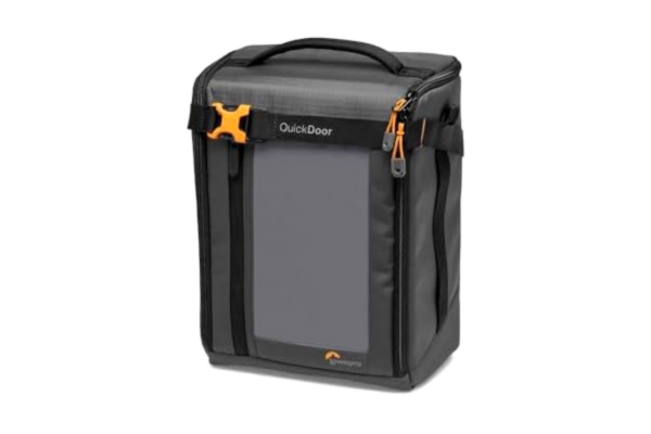 Lowepro  GearUp Creator Box Large II, spegelfri och DSLR-kameraväska, kamerafodral med QuickDoor åtkomst, tillverkad med återvunnet tyg, orange vadderade interiördelare, grå
