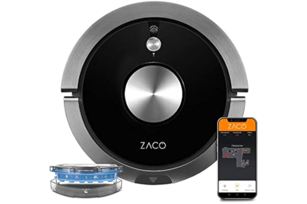 Zaco ZACO - robot aspirateur laveur A9sPro, WiFi, connecté Alexa, Google et appli - robot autonome intelligent 3 en 1, navigation cartographie, caméra - nettoyeur lavant pour sols durs, tapis, poil animaux