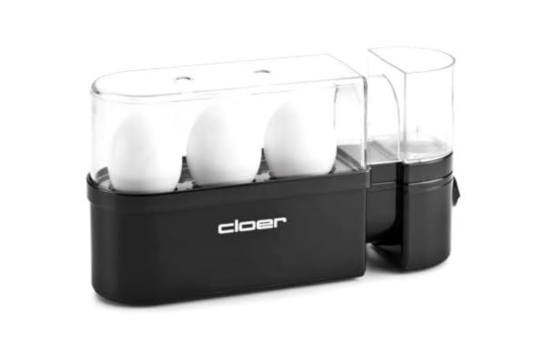 Cloer  6020 Elektronisk äggkokare för upp till 3 ägg, avtagbar äggbricka, akustiskt redo meddelande, 300 W, svart