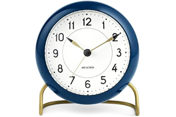Arne Jacobsen  bordsklocka Ø 11 cm station originaldesign snooze-funktion, blå, mörkgrön