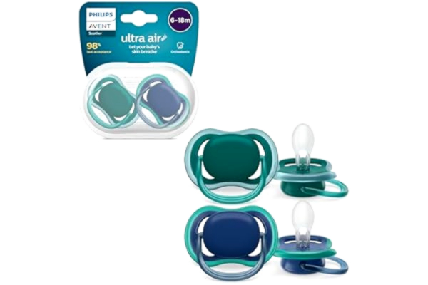 Philips  Avent ultra air-nappar, lätta nappar som andas för barn 6–18 månader, BPA-fria med steriliserande bärfodral, 2-pack, modell SCF085/31