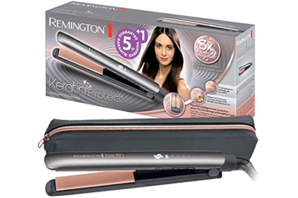 Remington  plattång, patenterad värmeskyddssensor för 3x mer skydd mot värmeskador - mäter kontinuerligt fuktinnehållet i håret, digital display, 160-230°C, Keratin Protect S8598