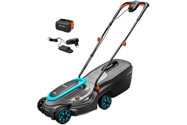 Gardena  set tondeuse à gazon sans fil PowerMax 32/18V P4A, prêt à l’emploi: Tondeuse <200 m², largeur coupe 32 cm, volume bac 30 l, rég. central haut. coupe, moteur PowerPlus mode éco (14632-20)