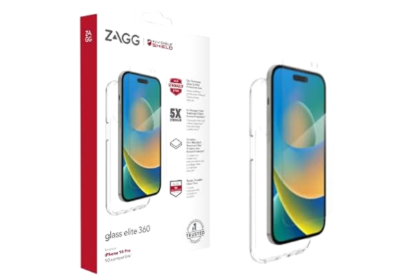 Zagg ZAGG InvisibleShield Glass Elite 360 skärmskydd och klart fodral, kompatibelt med iPhone 14 Pro, Shockproof, reptålig, glaslike, anti-mikrobial, (klar)