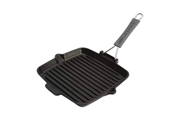 Staub STAUB grillpanna av gjutjärn med silikonhandtag, Lämplig för induktionsspis, Kvadratformad med en diameter på 24 cm, Svart