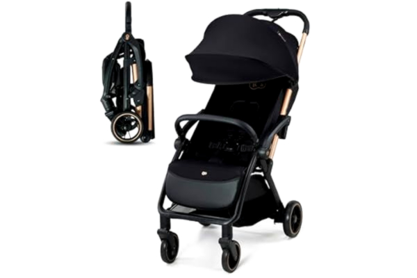 KinderKraft Kinderkraft APINO Lätt barnvagn, resevagn, automatisk hopfällning, AUTO FOLDING, lätt att klämma fast, justerbart ryggstöd i liggläge, maxvikt upp till 24 kg, svert