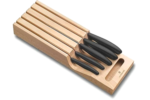 Victorinox  Swiss Classic Range-Couteaux pour Tiroir, 5 Pièces, Couteaux d’Office, à Tomate et Couteau de Table, Couteau à Découper, Couteau Santoku, Couteau à Pain, Bois de Hêtre