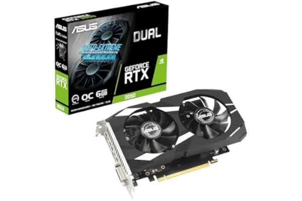 Asus ASUS Dual GeForce RTX 3050 OC Edition 6 GB GDDR6 spelgrafikkort (Nvidia GeForce RTX3050 DLSS, PCIe 4.0, 1x HDMI 2.1a, 1x DisplayPort 1.4a, DUAL-RTX3050-O6G)
