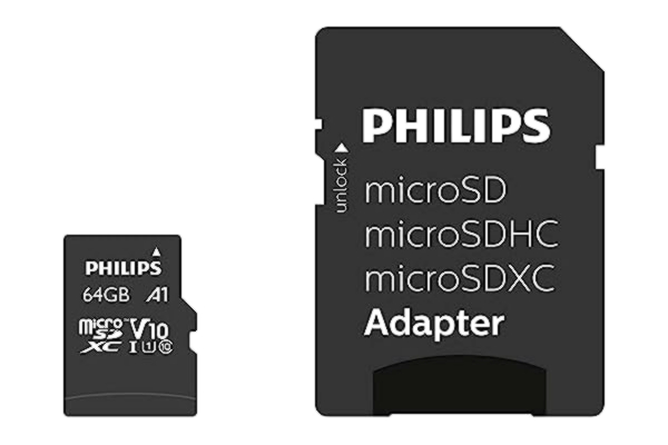 Philips  Ultra Speed microSDXC-kort 64 GB + SD-adapter UHS-I U1, läshastighet upp till 80 MB/s, A1 Fast App Performance, V10, minneskort för smartphones, surfplattor, PC, kortläsare, Full HD Video