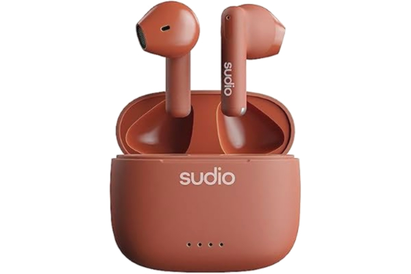 Sudio  A1 Sienna, hörlurar med Bluetooth, beröringskontroll med kompakt trådlös laddningsskål IPX4 skyddade, bullergenomsläppliga hörlurar med integrerad mikrofon, premium kristallljud