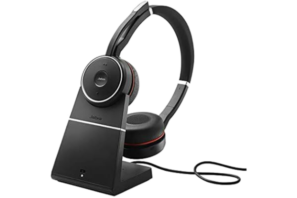 Jabra  Evolve 75 SE trådlöst stereo Bluetooth-headset med brusreducerande mikrofon, aktiv brusreducering och laddningsstativ - certifierat för Google Meet, Zoom och övriga ledande plattformar - svart
