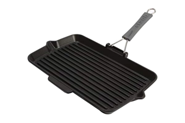 Staub STAUB Grillpanna i gjutjärn med fällbart silikonhandtag, räklig, 34 x 21 cm, för alla typer av spisar inklusive induktion och ugn, svart