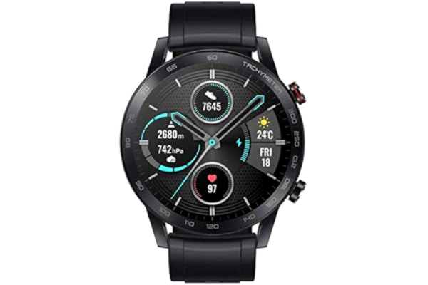 Honor HONOR MagicWatch 2 46 mm - Montre Connectée - Moniteur de Fréquence Cardiaque et de Stress – GPS Intégré – 4Go de Mémoire Interne - Noir