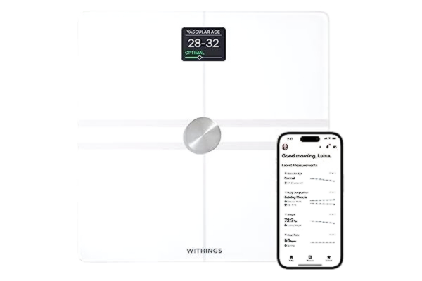 Withings  Body Comp - WiFi-ansluten våg med helkroppsanalys (vikt, kroppsfett/muskelfett/vatten) och kardiovaskulär spårning, personvåg, upp till 8 användare, svart
