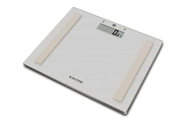 Salter  9113 GY3R Compact Glass Analyser Scale, 150 KG Maximum Capacity, 8 User Memory, Slim Design for Neat Storage, Athlete Mode, Measures Weight, Body Fat/Water and BMI, Carpet Feet, Grey
