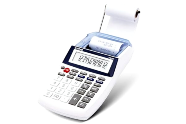 Olympia OLYMPIA Affärsminiräknare med pappersrulle, 6,3 cm LCD-skärm, blå, skrivbordsformat, batteridriven, idealisk för kontor och hemmabruk
