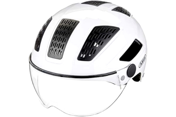 Abus ABUS Stadthelm Hyban 2.0 ACE – kask rowerowy z wizjerem, światłem i twardą obudową ABS, dla kobiet i mężczyzn, biały, rozmiar L