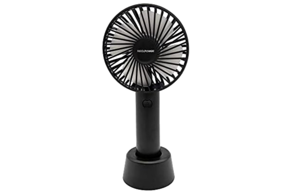Ultron RealPower Mobile batteri handfläkt bärbar elektrisk Mini-fläkt med USB-fläkt, tyst batteridriven 1 200 mAh, uppladdningsbart batteri, kompatibelt. med bärbar dator, uttag och powerbank – svart