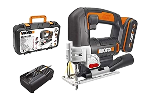 Worx  Decoupeerzaag 20V | PowerShare | WX543-1 2Ah accu | 4-voudige pendel, snelle vervanging van het lemmet, zaagdiepte 24mm, ledlicht